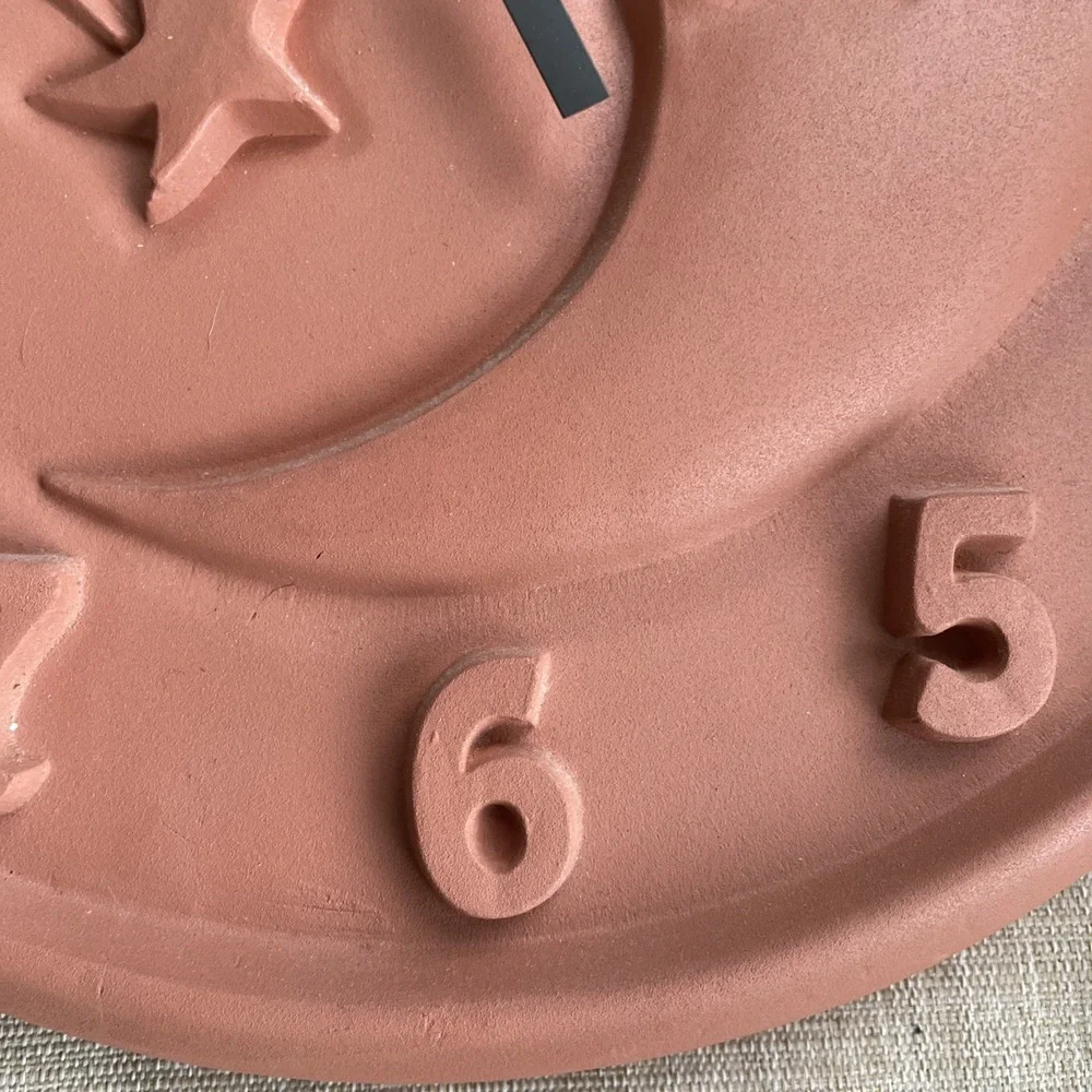 OPUS Terracotta Celestial Southwest Moon Face Shooting Star Planet Wall Clock